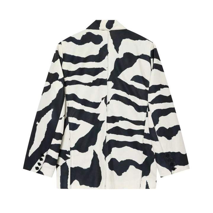 Women's Oversize Blazer with Zebra Print, One Button Closure and Flap Pockets Mune Fashion
