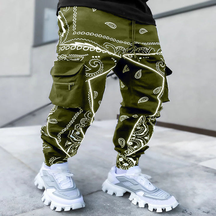 Men's Nan Bandana Cargo Jogging Pants with Drawstring and Elastic Cuffs Mune Fashion