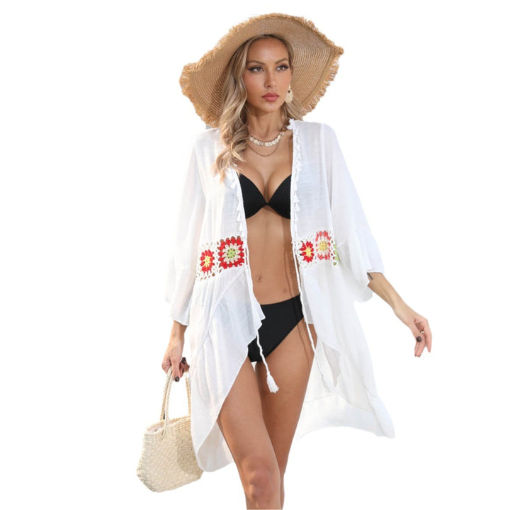 Ladies elegant beach cover-up with floral crochet pattern Mune Fashion