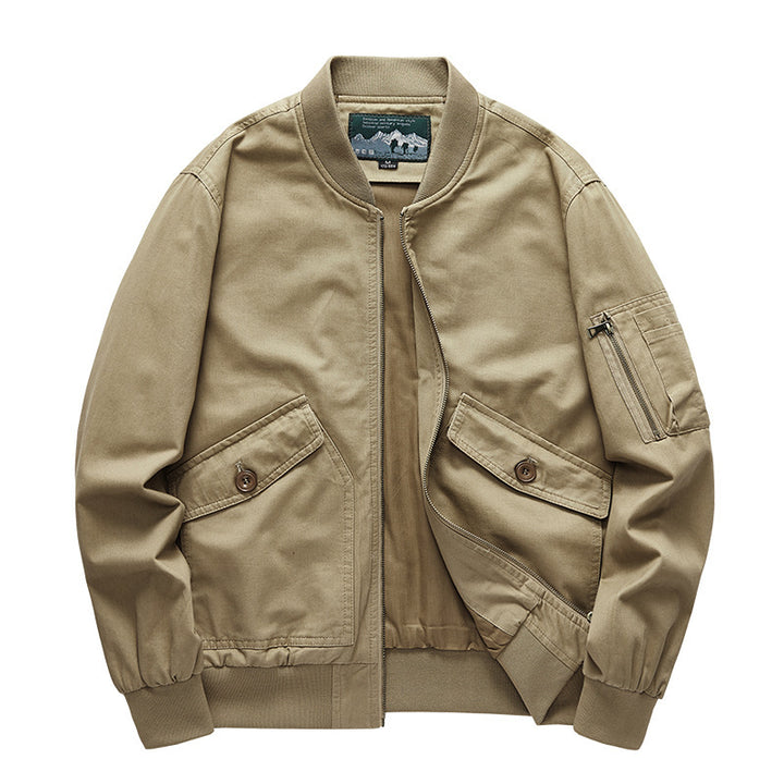 Men's Robust Canvas Bomber Jacket with Zipper Arm Pocket and Flap Pockets Mune Fashion