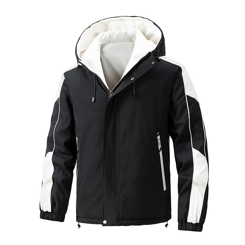 Men's water-repellent quilted hooded jacket with contrast sleeves and zip pockets Mune Fashion
