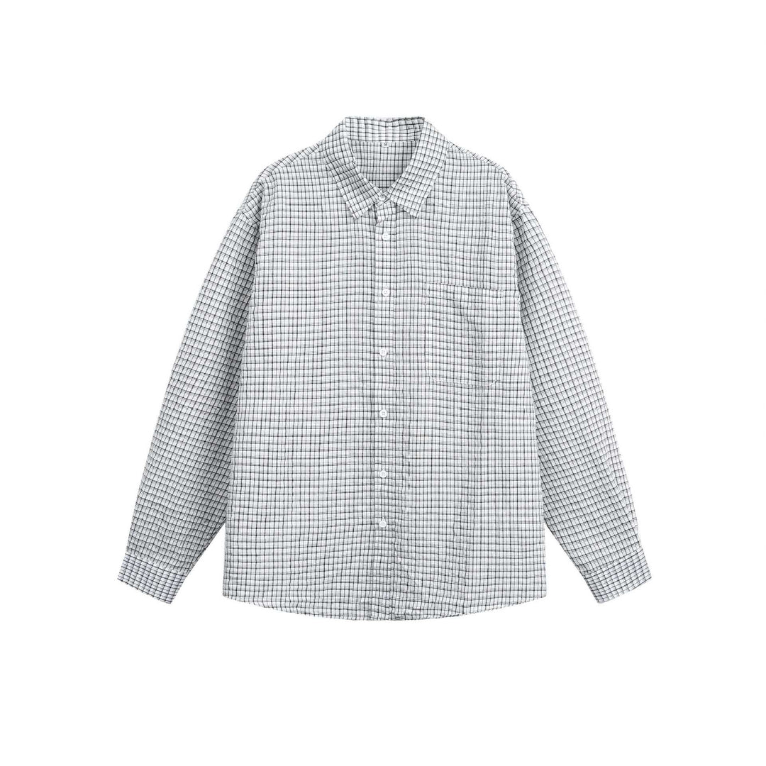 Unisex Relaxed-Fit Cotton Blend Check Shirt with Chest Pocket and Fine Mesh Structure Mune Fashion