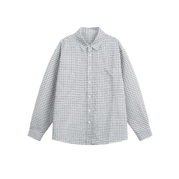 Unisex Relaxed-Fit Cotton Blend Check Shirt with Chest Pocket and Fine Mesh Structure Mune Fashion