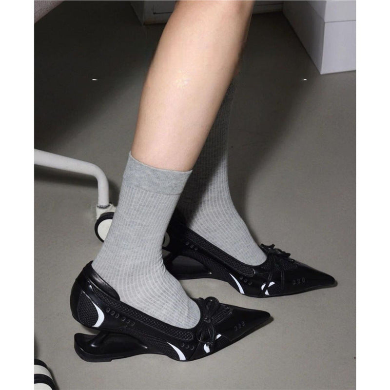 Women's pointed metallic slingback pumps with sculptural heel and bow accent Mune Fashion