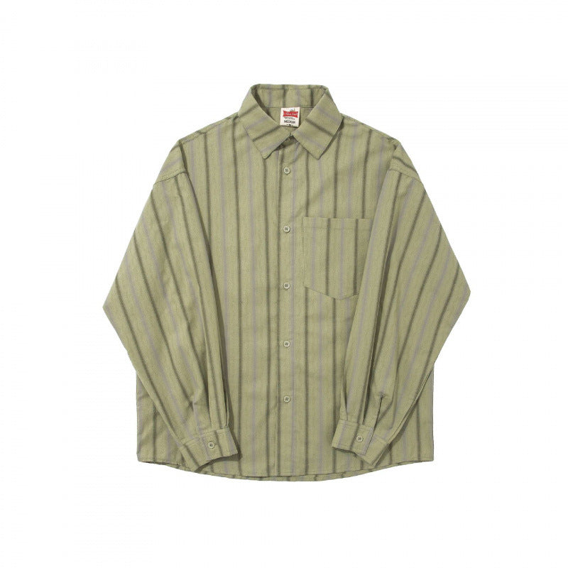 Unisex Oversize Long Sleeve Shirt made of Cotton Blend with Vertical Stripe Pattern and Chest Pocket Mune Fashion