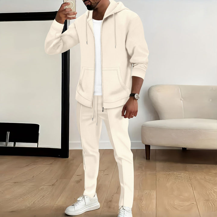 Men's nano Zip Hoodie and slim jogging pants set with structured jersey, kangaroo pockets and elastic drawstring Mune Fashion