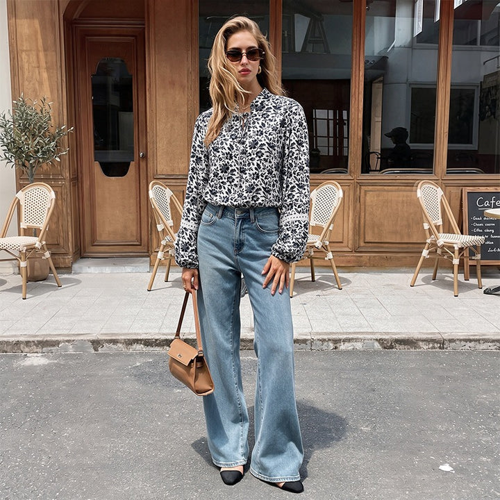 Women’s blouse with floral pattern and long puff sleeves Mune Fashion