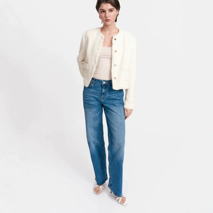 Women's Short Blazer made of Boucle with Pearl Buttons Mune Fashion