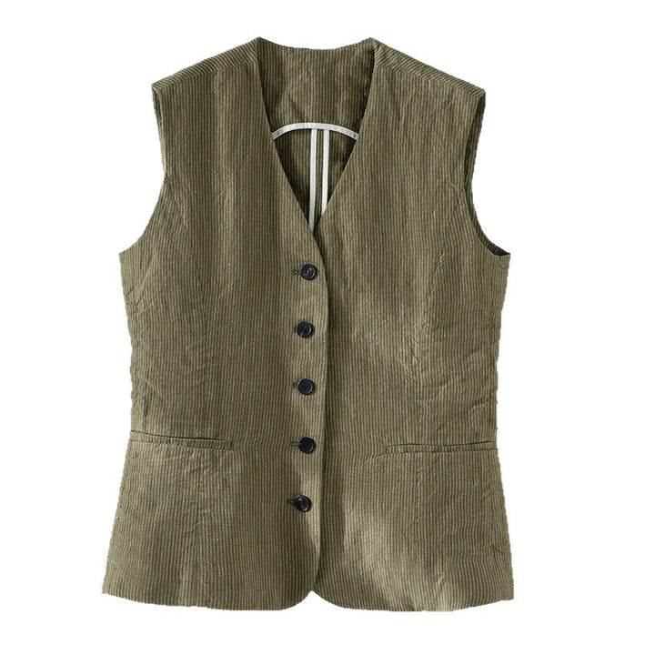 Ladies Tailored Cord Waistcoat with V-Neck and Patch Pockets Mune Fashion