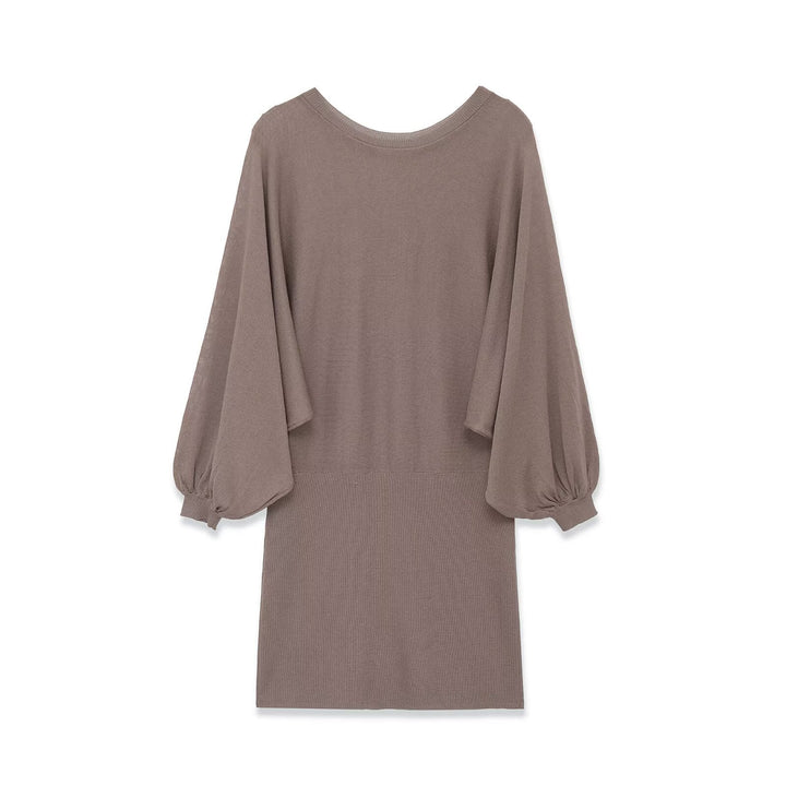 Women's knitted dress with dropped batwing poncho and balloon sleeves Mune Fashion