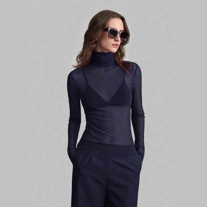 Women's Transparent Turtleneck Blouse with Figure-Shaping Cut Mune Fashion