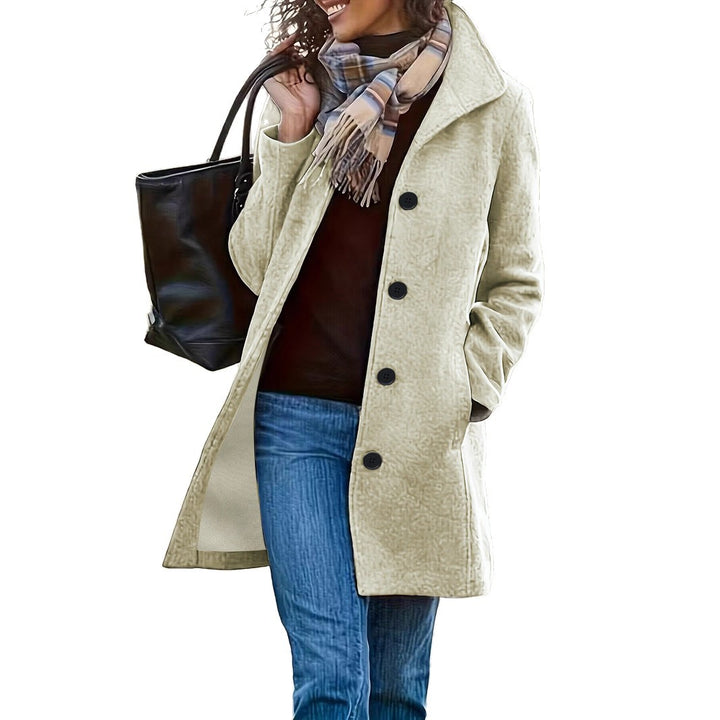 Women's tailored wool blend coat with large button placket and side pockets Mune Fashion