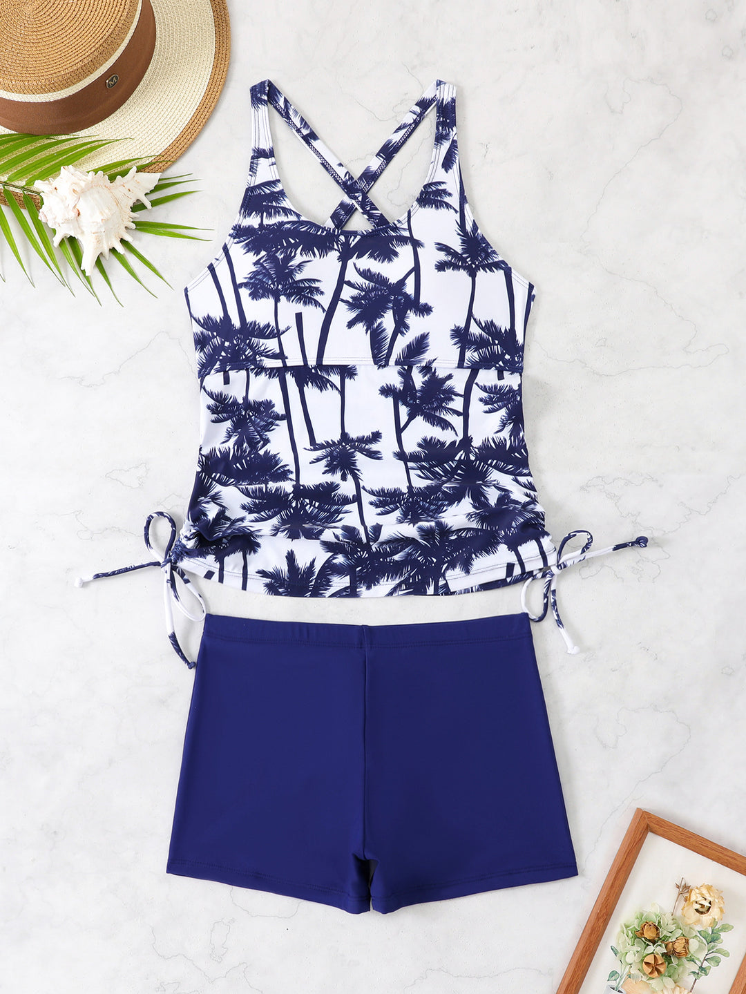 Ladies Sporty Tankini Set with Floral Design and Adjustable Cuffs Mune Fashion