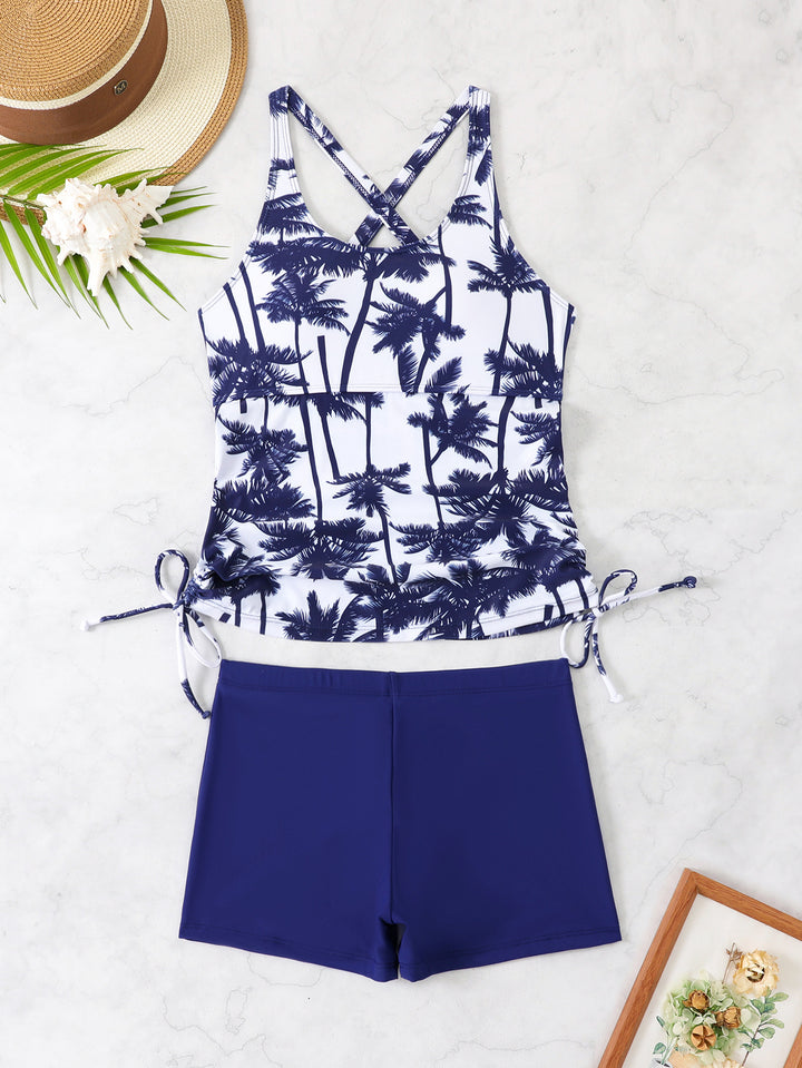 Ladies Sporty Tankini Set with Floral Design and Adjustable Cuffs Mune Fashion