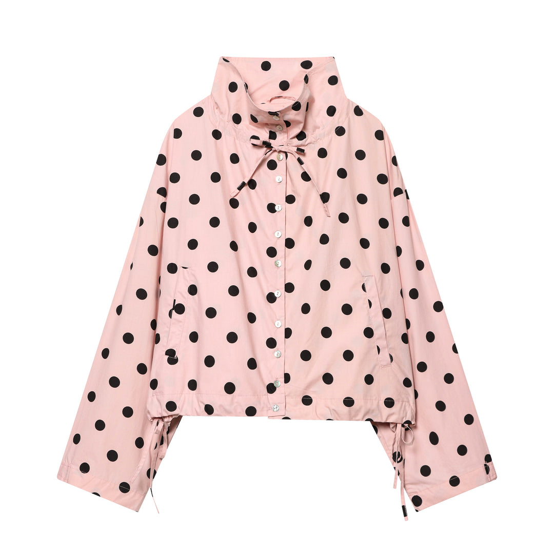 Women 70+ polka dot cropped transitional jacket with stand-up collar and drawstring Mune Fashion