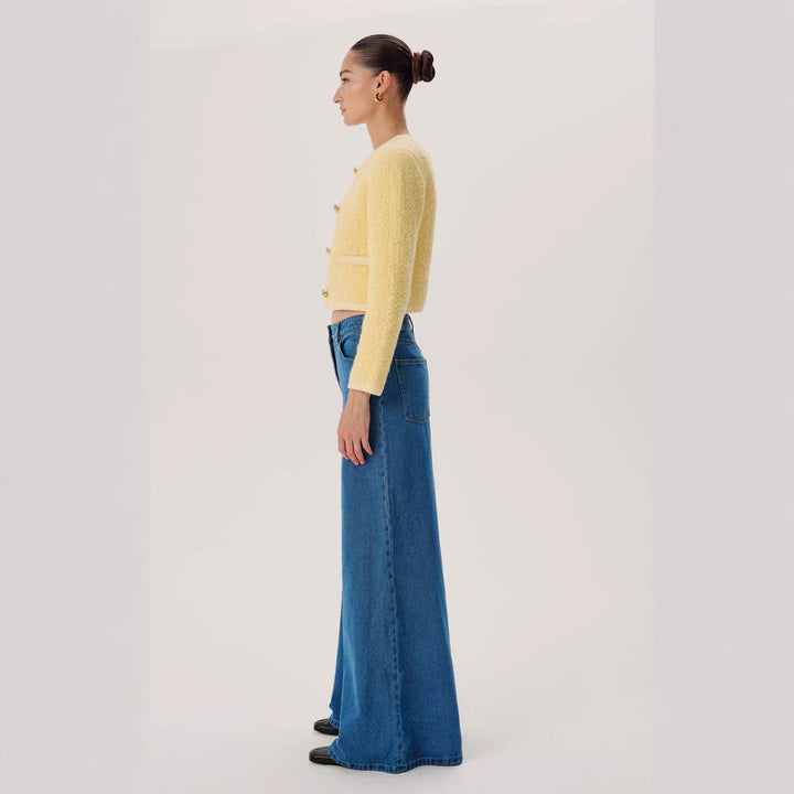 Women high-waisted Palazzo denim jeans with emphasized center seam and extra wide hem Mune Fashion