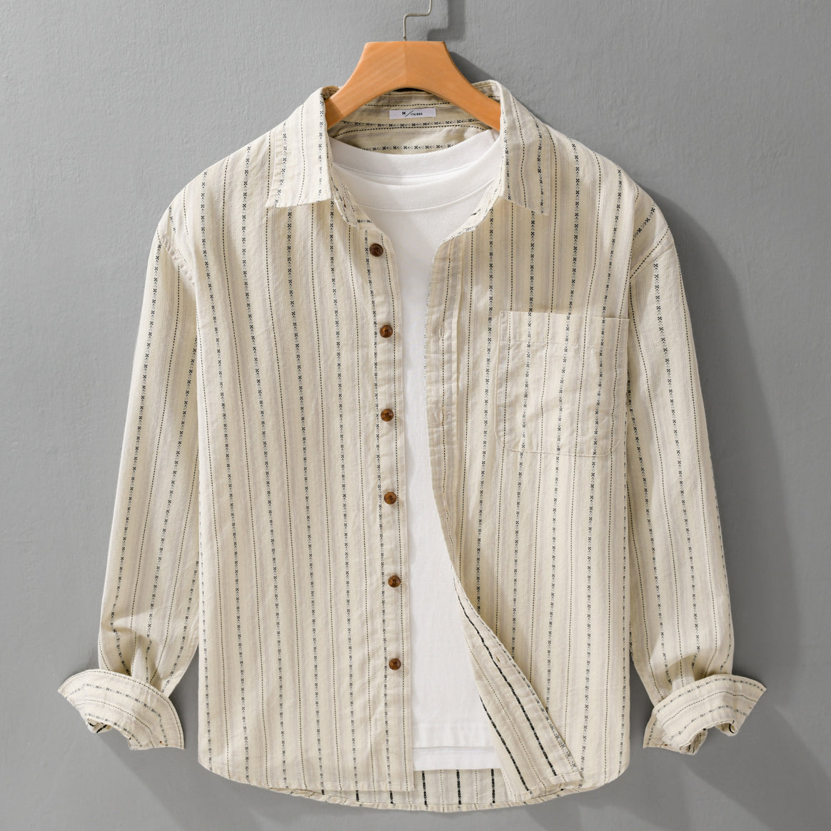 Men's Casual Long Sleeve Overshirt Made of Linen-Cotton Blend with Patch Chest Pocket Mune Fashion
