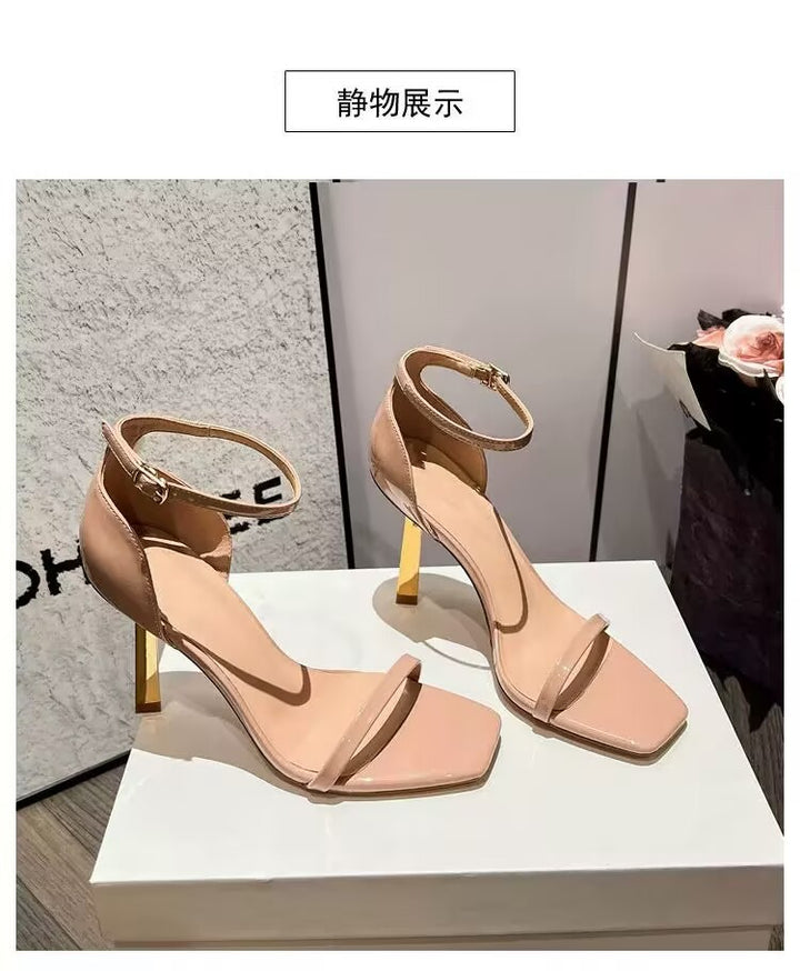 Women's strap sandal with a square toe and delicate metal stiletto Mune Fashion