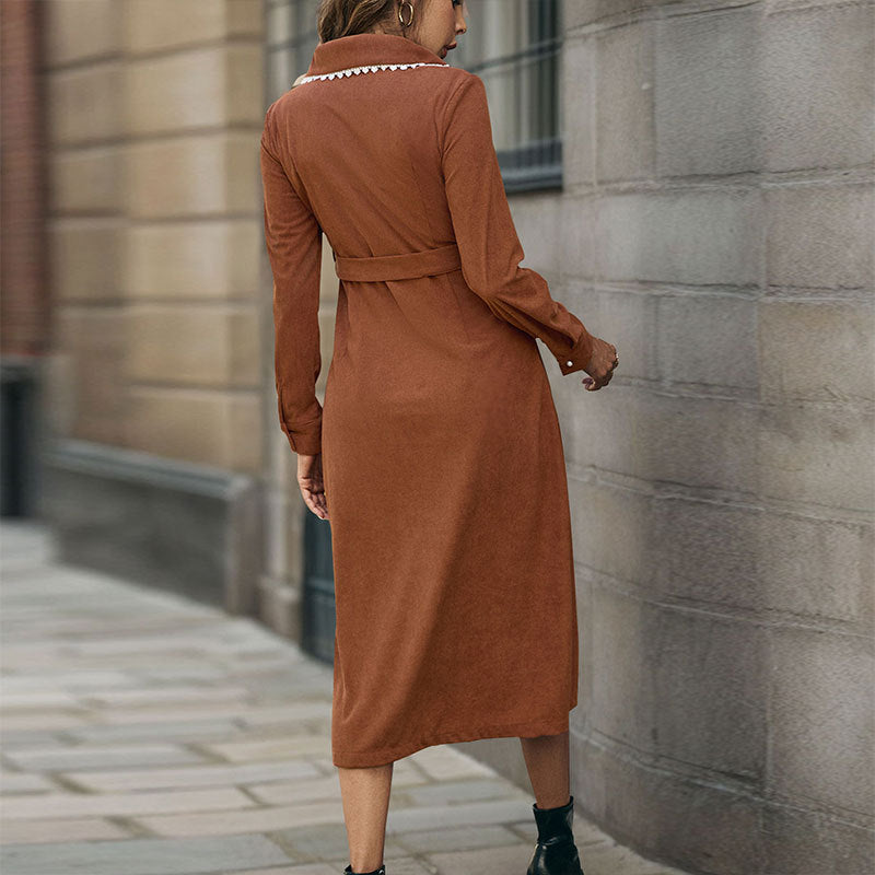Women's Elegant Shirt Dress with Waist Belt Mune Fashion