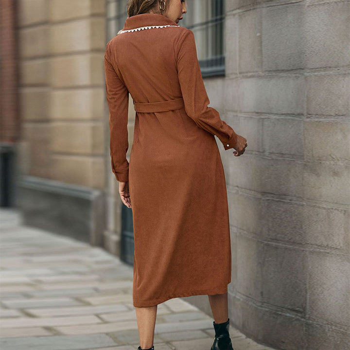 Women's Elegant Shirt Dress with Waist Belt Mune Fashion