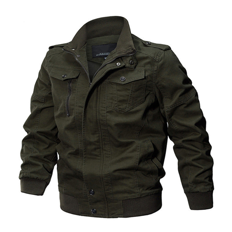 Men's canvas field jacket in military utility style with shoulder epaulets and concealed two-way zipper Mune Fashion