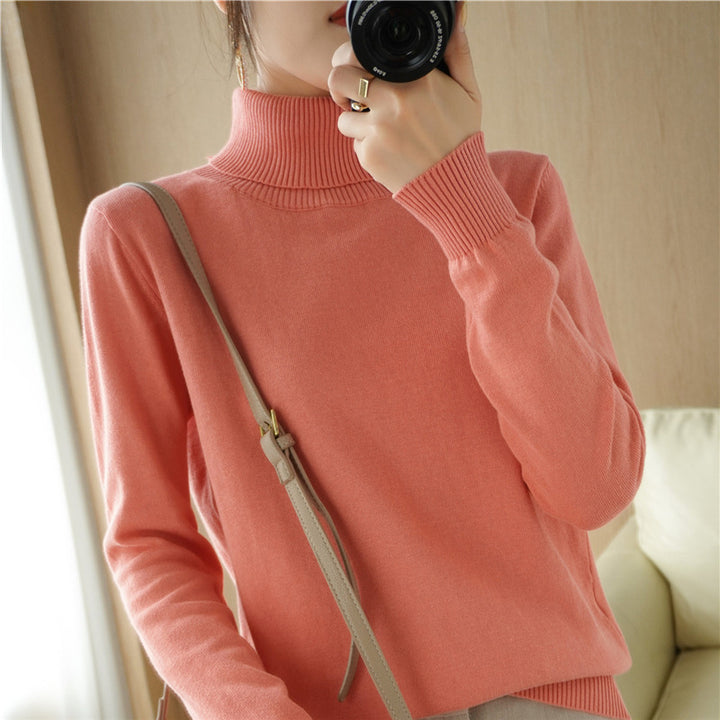 Women Minimalist Fine Knit Turtleneck with High Ribbed Collar and Slim Fit Mune Fashion