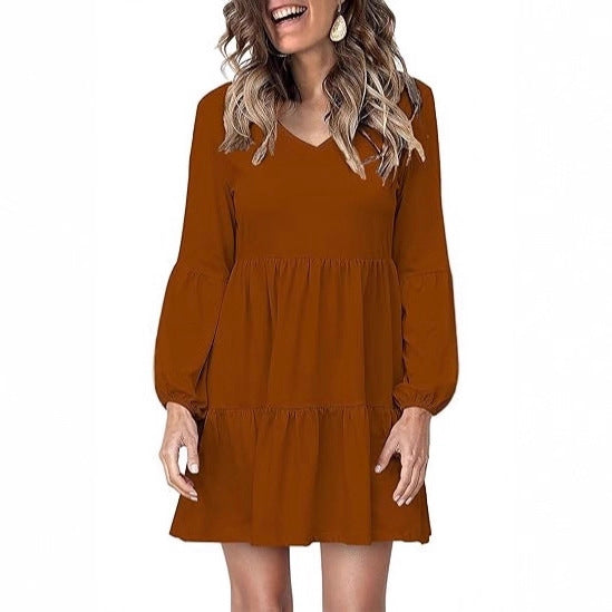 Women's Tiered Mini Dress with V-Neck and Balloon Sleeves Mune Fashion