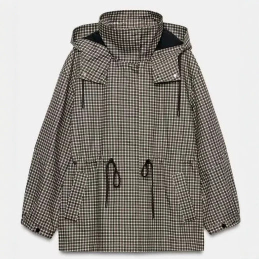 Women checkered anorak with hood and drawstring Mune Fashion