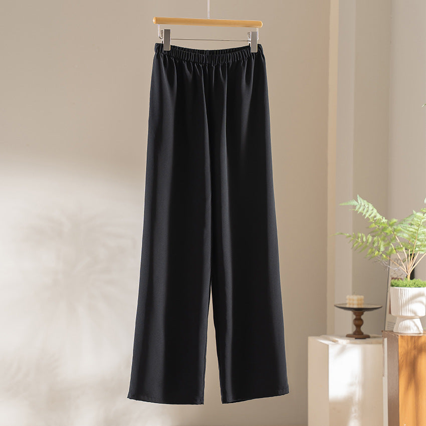 Women's Wide Satin Pants with Elastic Waistband and Flowing Palazzo Silhouette Mune Fashion