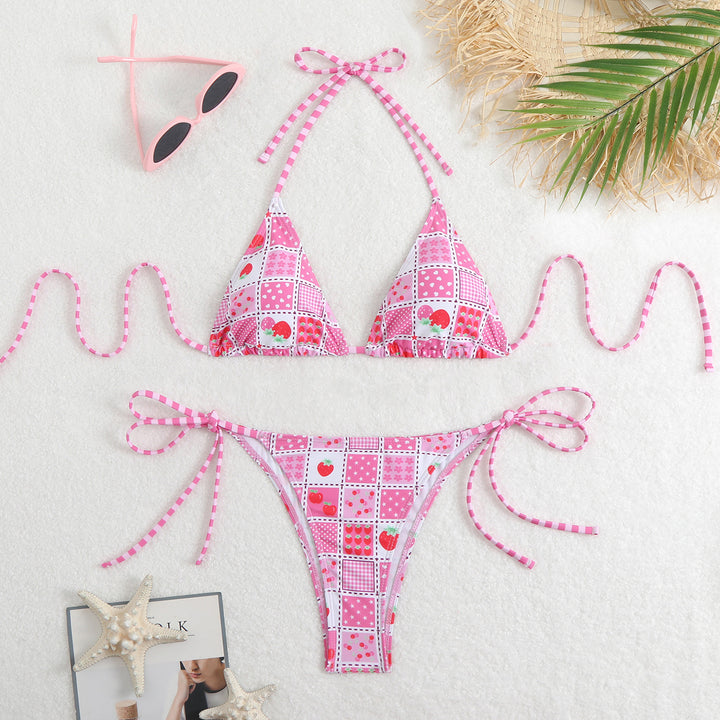 Women's Triangle Bikini Set with Playful Floral Pattern and Fine Ties Mune Fashion