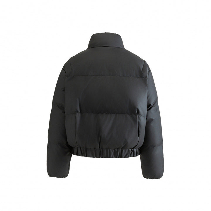 Ladies Cropped Puff Quilted Jacket with High Stand Collar, Elastic Waistband and Concealed Zipper Placket Mune Fashion