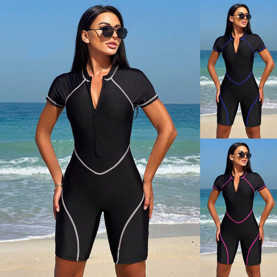 Women’s Short Sleeve Swimsuit with Zipper Mune Fashion