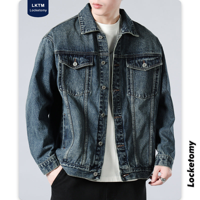 Men's Oversized Denim Jacket with Metal Button Placket and Chest Pockets Mune Fashion