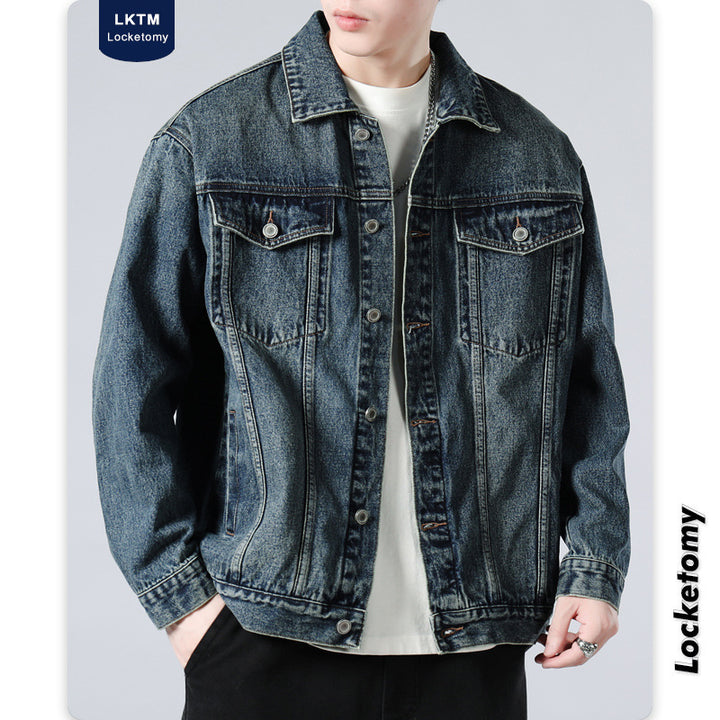 Men's Oversized Denim Jacket with Metal Button Placket and Chest Pockets Mune Fashion