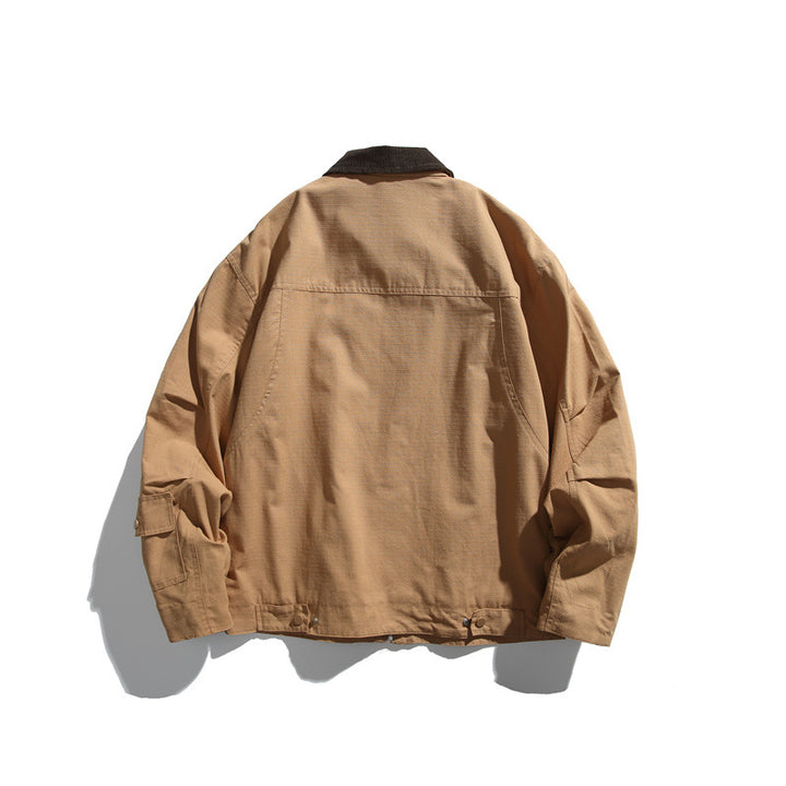 Men's Boxy Workwear Blouson Jacket with Contrast Collar and Multiple Pockets Mune Fashion