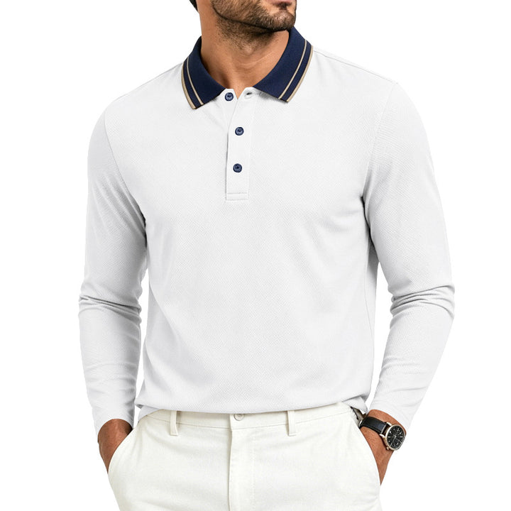 Men's Long Sleeve Polo in fine pique structure with contrasting college collar Mune Fashion
