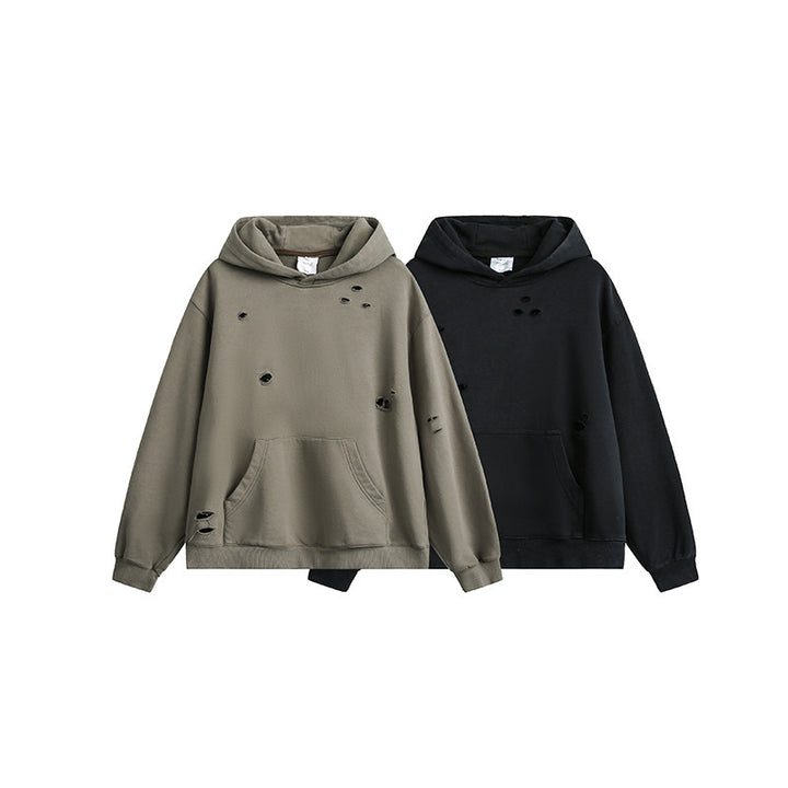 Unisex Oversize Hoodie with Distressed Details, Kangaroo Pocket and Ribbed Cuffs Mune Fashion