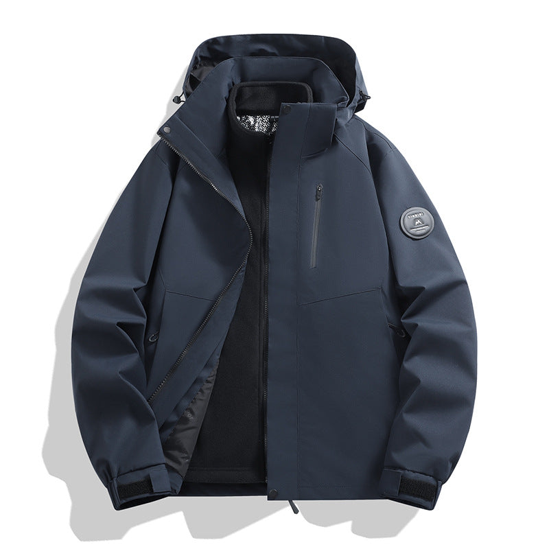 Men's softshell performance jacket with removable hood, concealed full-length zipper, and ergonomic cut Mune Fashion