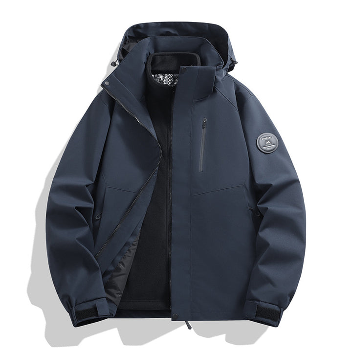Men's softshell performance jacket with removable hood, concealed full-length zipper, and ergonomic cut Mune Fashion