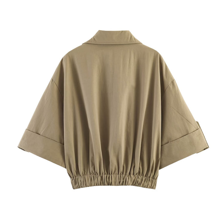 Women Short Cut Cape Trench with Boxy Silhouette and Half-Length Sleeve Straps Mune Fashion