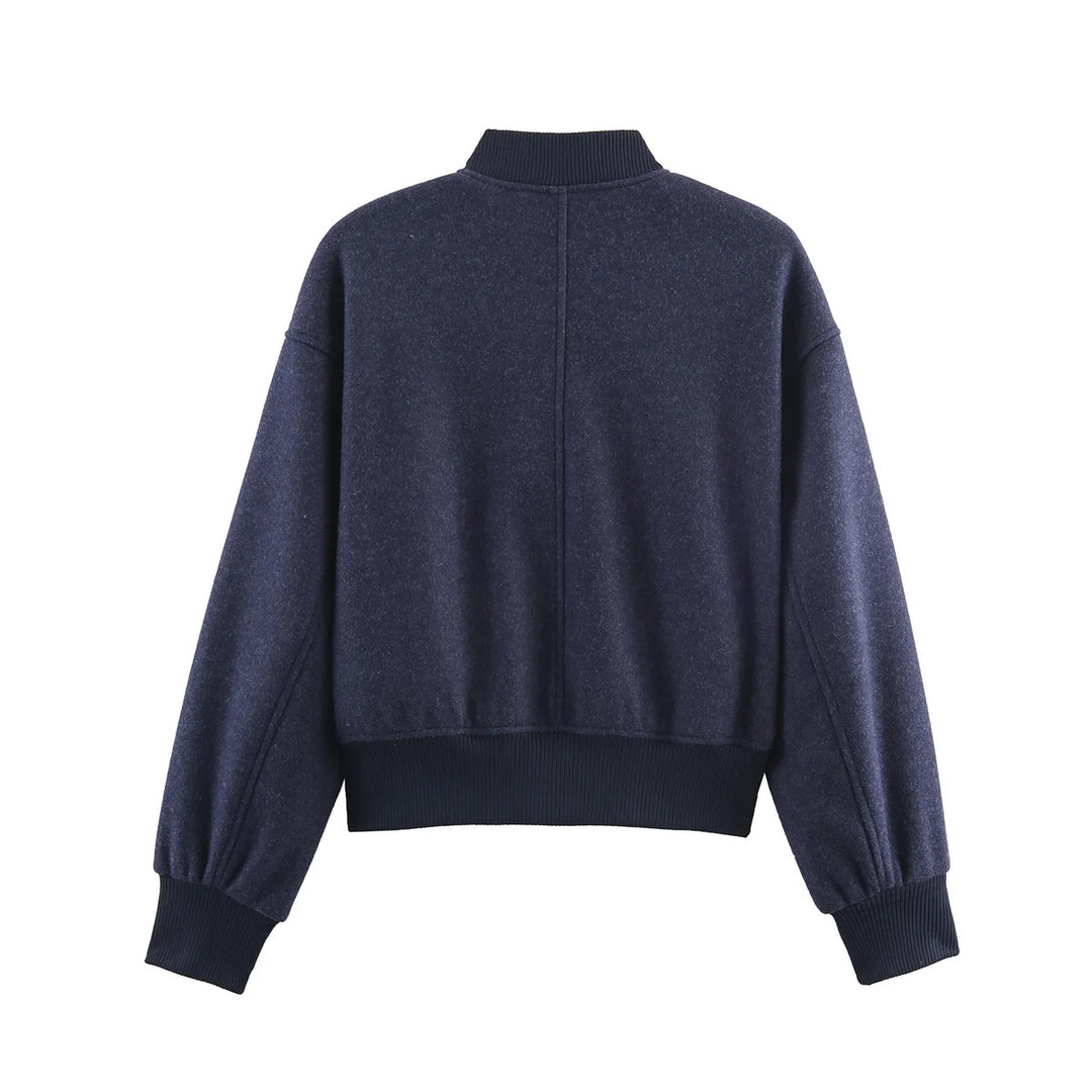 Women's nan tailored wool look college jacket with concealed snap button placket and side slip pockets Mune Fashion