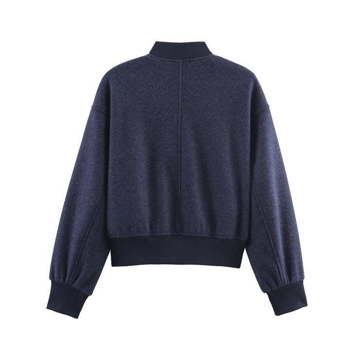 Women's nan tailored wool look college jacket with concealed snap button placket and side slip pockets Mune Fashion