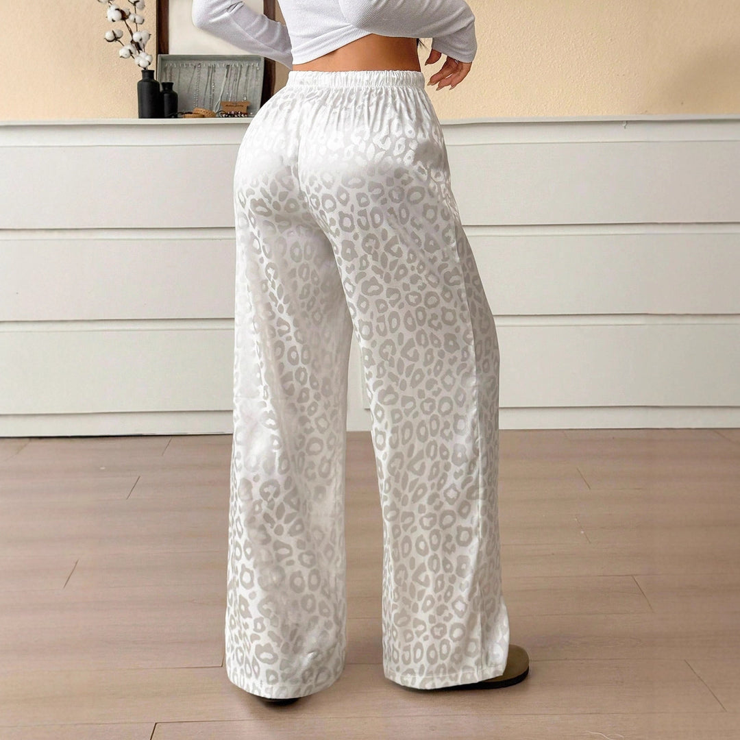 Women's Palazzo Style Loungewear Pants with Leopard Jacquard and Drawstring Mune Fashion