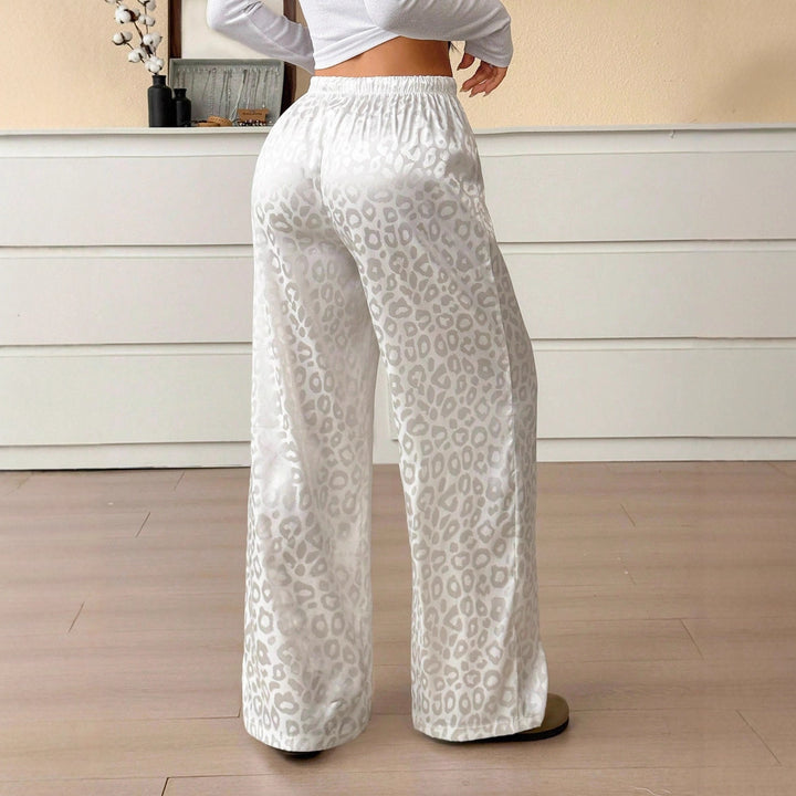 Women's Palazzo Style Loungewear Pants with Leopard Jacquard and Drawstring Mune Fashion