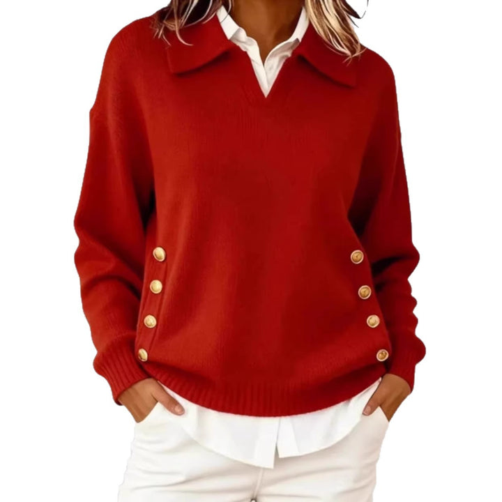 Women's Stylish Knitted Sweater with Collar and Button Details