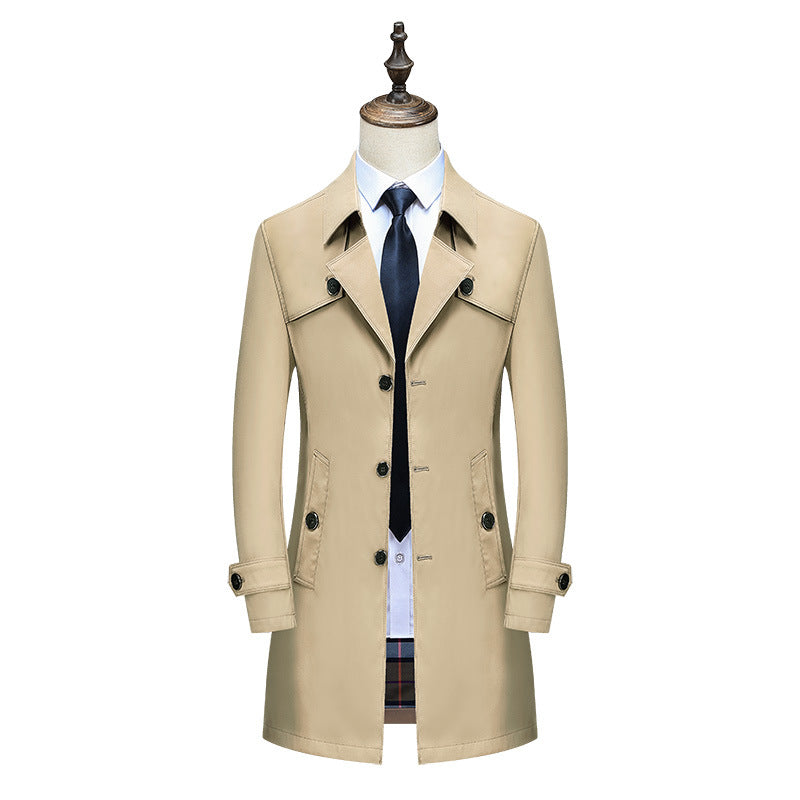 Men Elegant Slim-Fit Trench Coat with Classic Button Placket and Adjustable Cuffs Mune Fashion