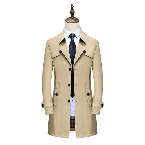 Men Elegant Slim-Fit Trench Coat with Classic Button Placket and Adjustable Cuffs Mune Fashion