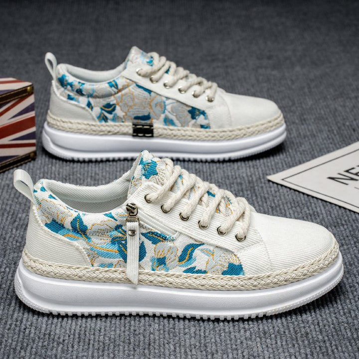 Women's embroidered espadrille platform sneakers with floral jacquard, braided cord sole, and cushioned inner lining Mune Fashion