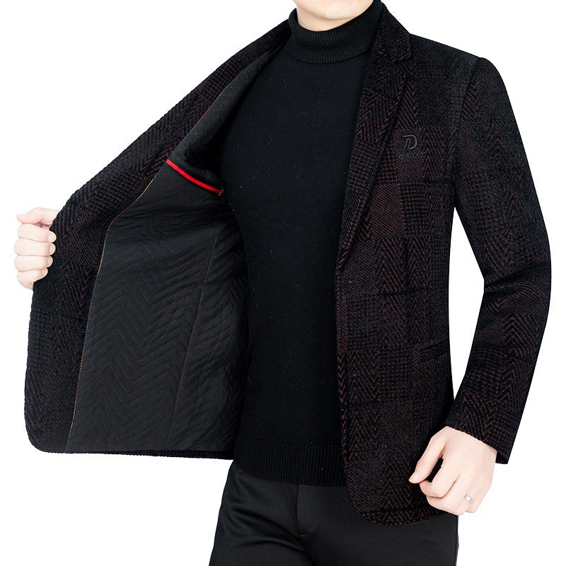 Men's Slim-Fit Velvet Structure Blazer with Glencheck Design Mune Fashion