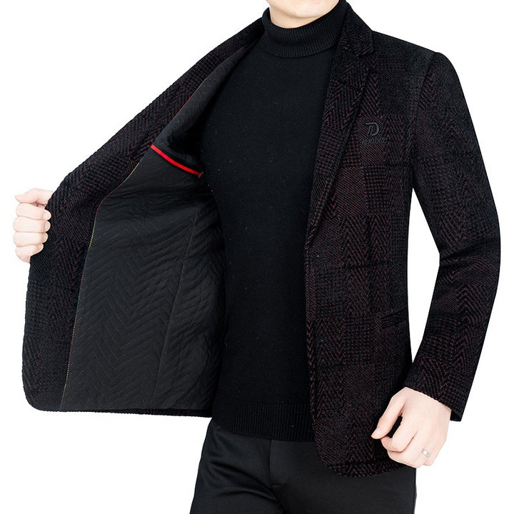 Men's Slim-Fit Velvet Structure Blazer with Glencheck Design Mune Fashion